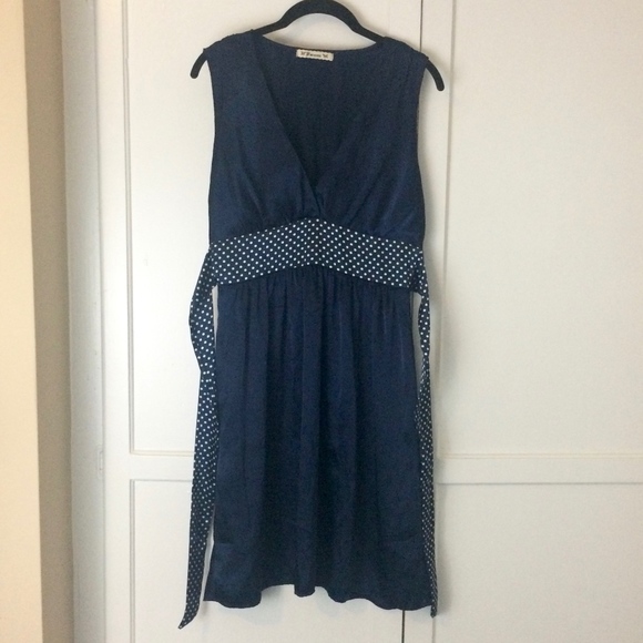 Dresses & Skirts - RETRO PINUP GIRL STYLE NAVY DRESS WHITE POLKA DOTS